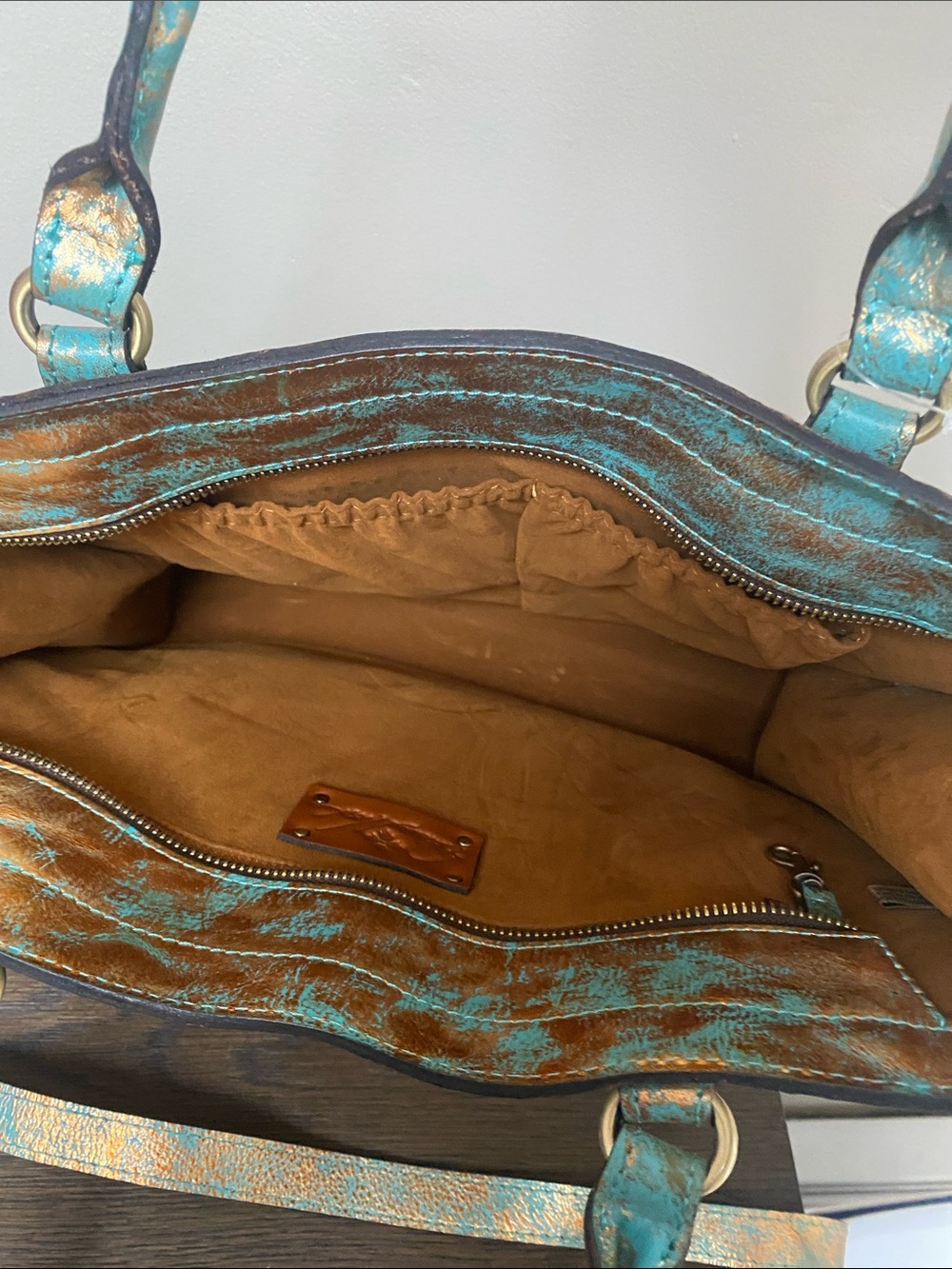 PATRICIA NASH Zancona Tooled Turquoise Leather Tote Bag Teal green Floral - Picture 8 of 9